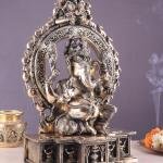 Unique Brass Lord Ganesha Statue with Kirtimukha Prabhavali Arch - 19.5" Height